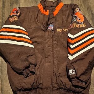 STARTER VINTAGE Browns Cleveland Jacket Brown Orange Puffer NFL Football Large